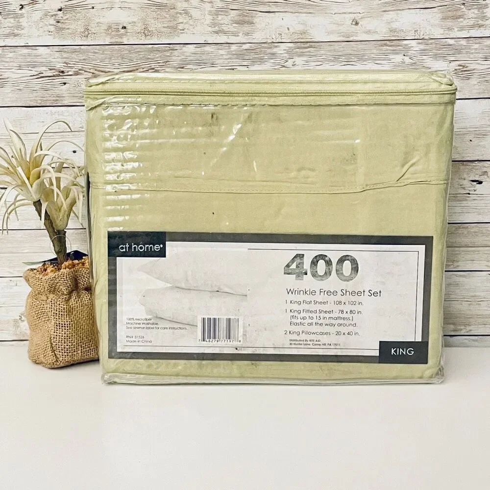 NWT At Home Gorgeous King Green Sage 4 Pc Soft Wrinkle Free microfiber Sheet Set
